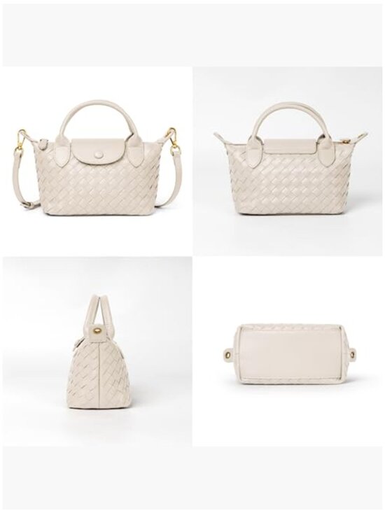 Hand Woven Vegan Leather Mini Crossbody Bag Top Handle Dumpling Purse - Picture 3 of 7